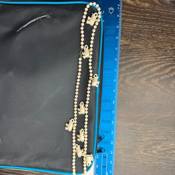 Vintage Carved Bead Rose Elephant Charm Necklace Ivory Tone Boho Safari Jewelry - Picture 3 of 8